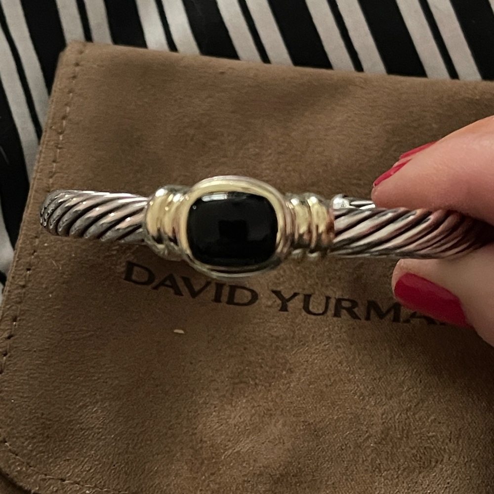 David Yurman Silver and Gold Bracelet with Onyx Stone
